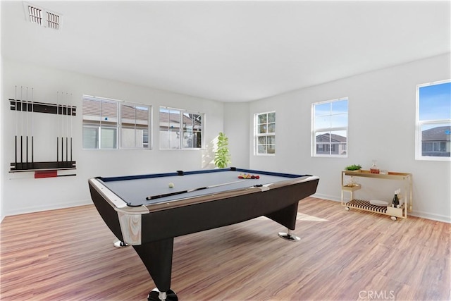 recreation room featuring pool table and light hardwood / wood-style flooring