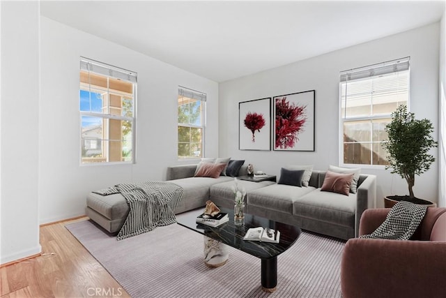 living room featuring plenty of natural light and light wood-type flooring