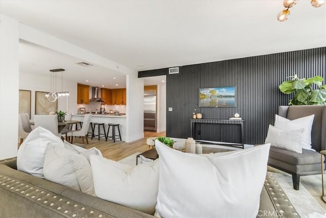 living room featuring light wood-type flooring