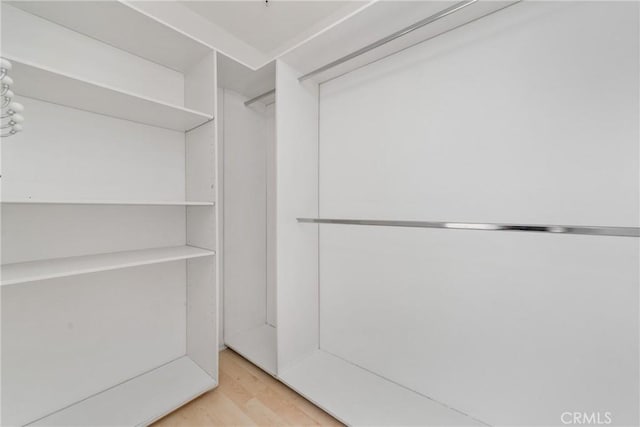 walk in closet with light hardwood / wood-style floors