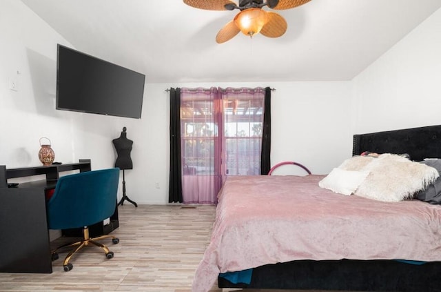 bedroom featuring ceiling fan and light hardwood / wood-style floors