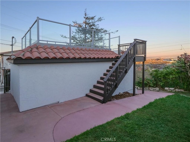 patio terrace at dusk with stairway