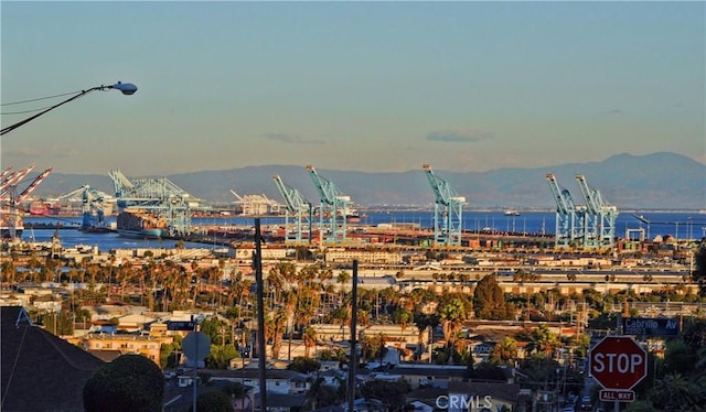 view of city with a water and mountain view