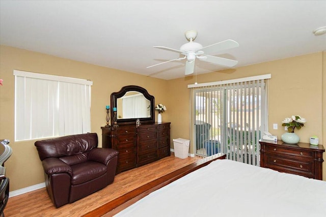 bedroom featuring ceiling fan and light hardwood / wood-style floors