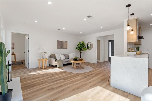 living room featuring light wood-type flooring