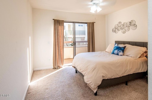 bedroom featuring ceiling fan and carpet floors