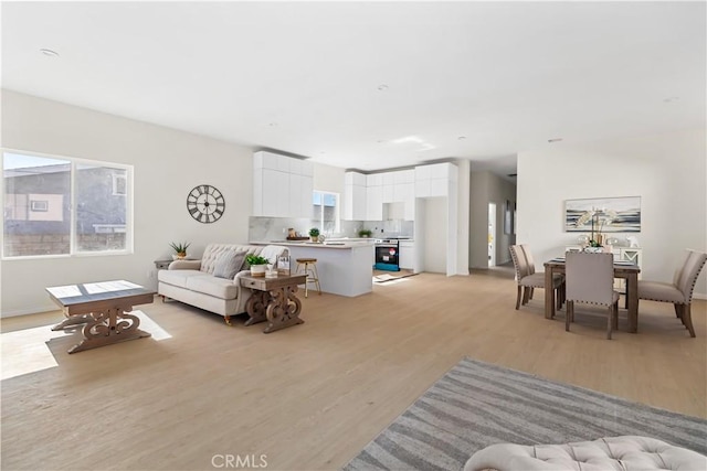 living room with light hardwood / wood-style flooring