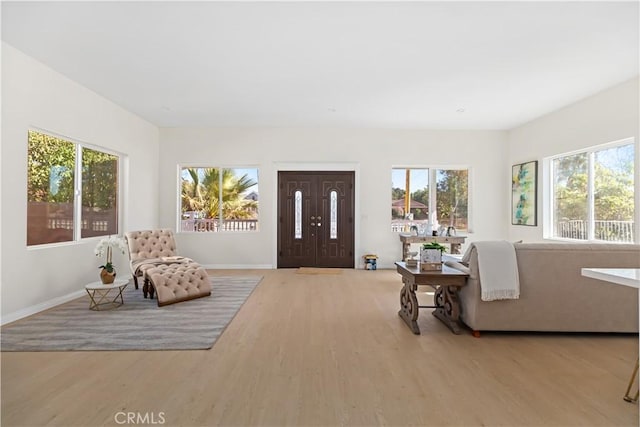 living area with light hardwood / wood-style floors