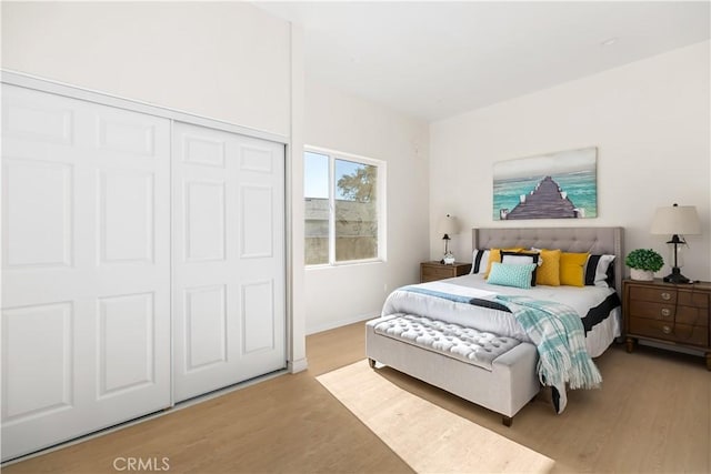 bedroom with a closet and hardwood / wood-style floors