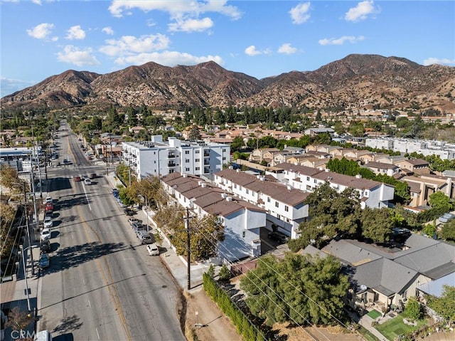 drone / aerial view featuring a mountain view