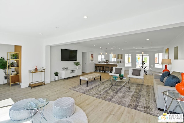 living room with light wood-type flooring