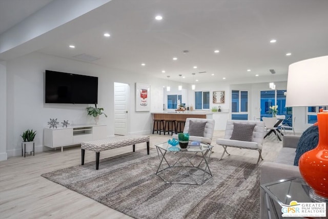 living room with light wood-type flooring