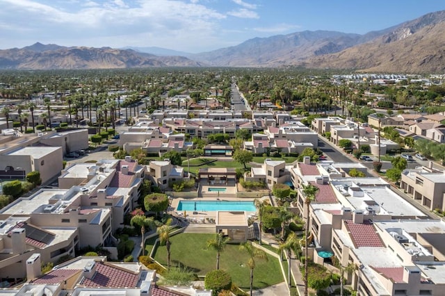 bird's eye view with a mountain view