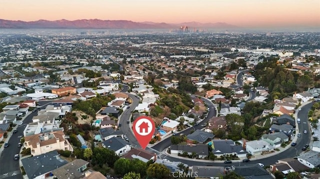 view of aerial view at dusk