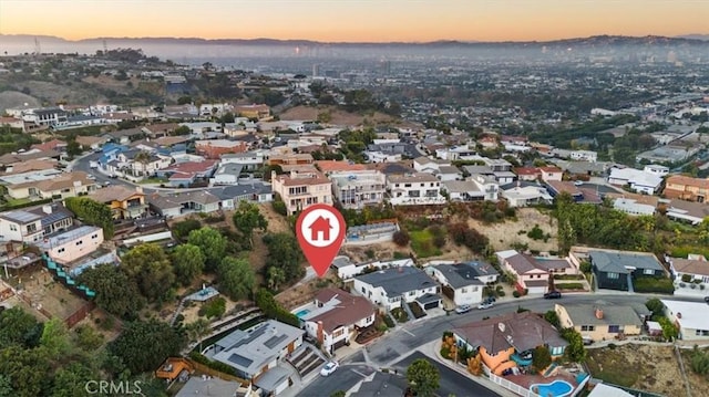 view of aerial view at dusk