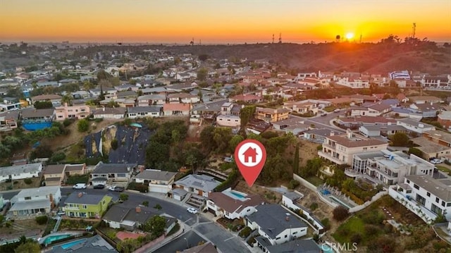 view of aerial view at dusk