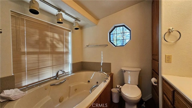 bathroom featuring a bathing tub, vanity, and toilet