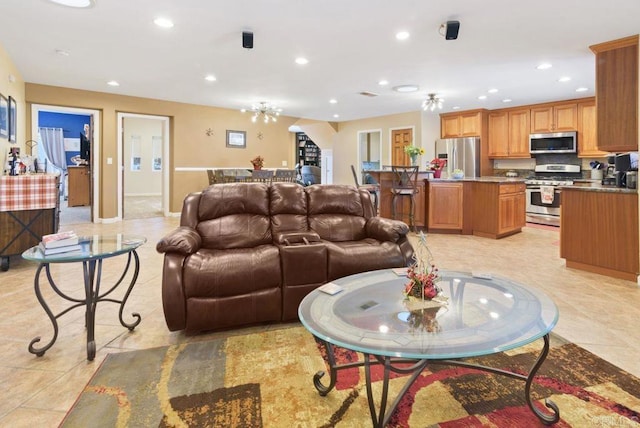 living room with light tile patterned floors