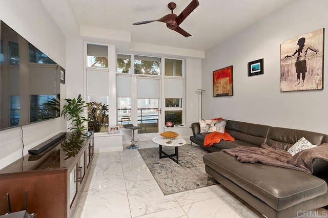 living room with ceiling fan