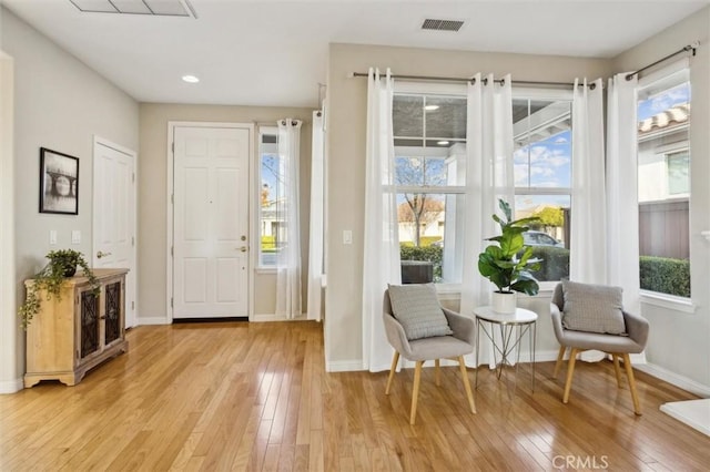 foyer with light wood-type flooring and plenty of natural light