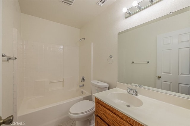 full bathroom with vanity, toilet, and shower / bathtub combination