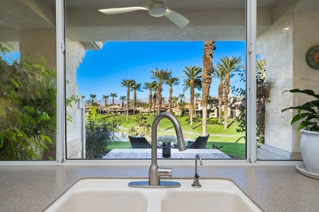 details with ceiling fan and sink