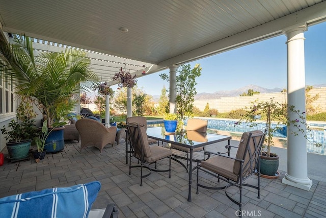 view of patio featuring a mountain view