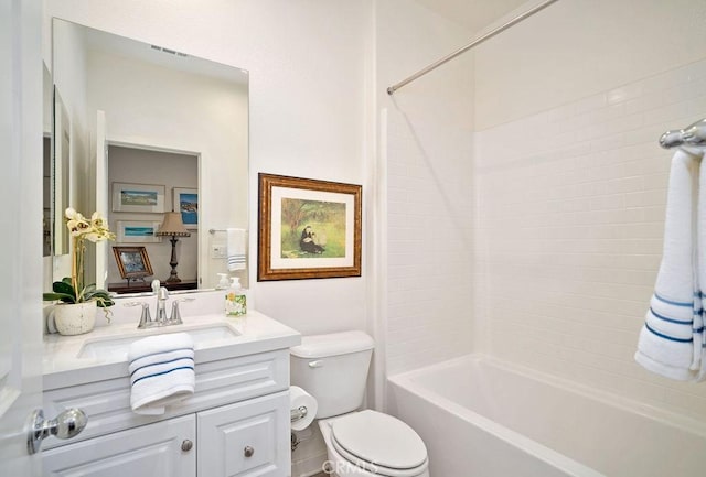 full bathroom with vanity, toilet, and bathing tub / shower combination