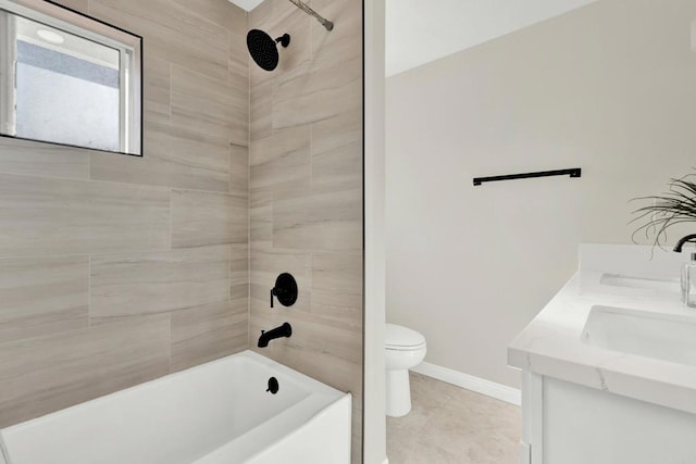 full bathroom featuring tile patterned flooring, vanity, toilet, and tiled shower / bath