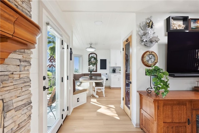 interior space featuring wood ceiling and hardwood / wood-style flooring