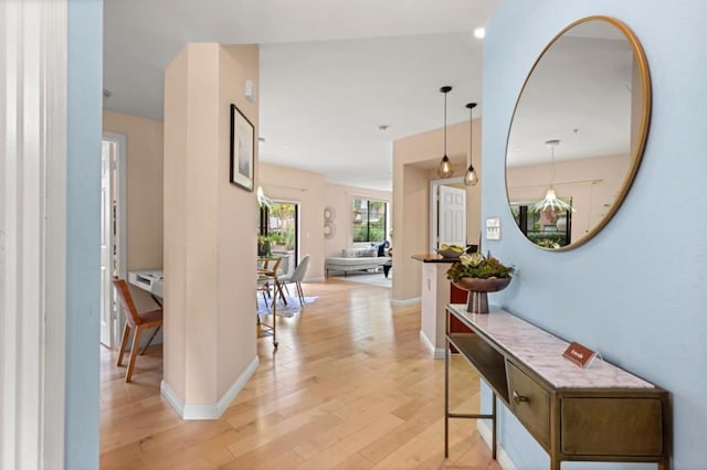 hallway with light hardwood / wood-style flooring