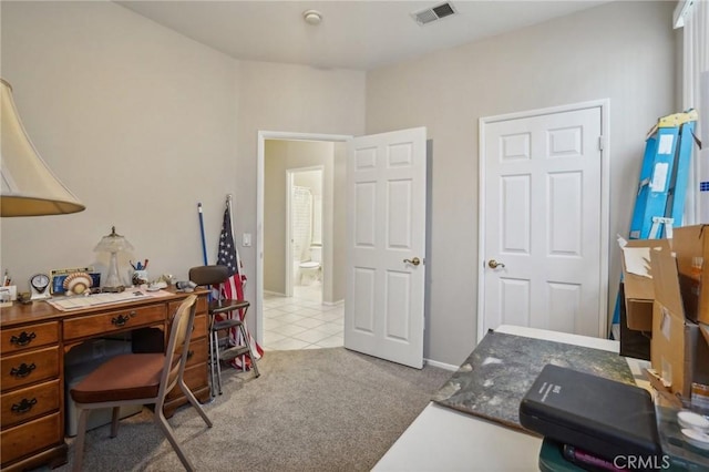 home office with light carpet