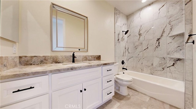 full bathroom with vanity, toilet, and tiled shower / bath combo