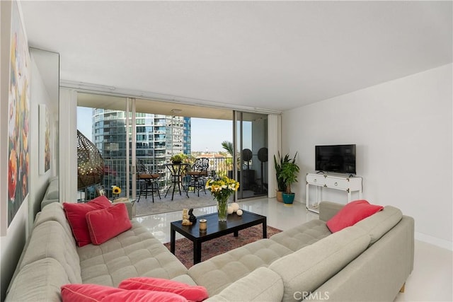 living room featuring expansive windows