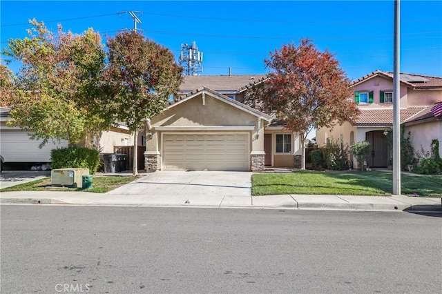 view of front facade with a garage and a front yard