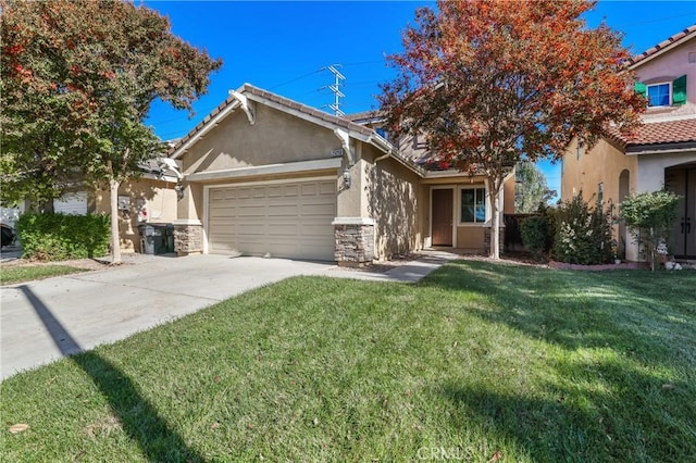 view of front facade featuring a garage and a front lawn