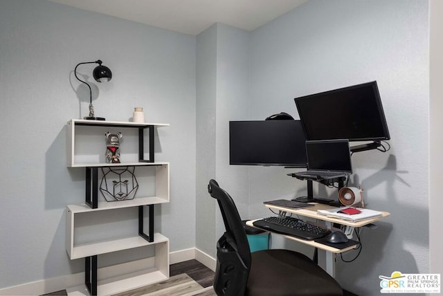 office area with wood-type flooring