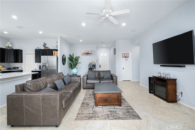 living room with ceiling fan