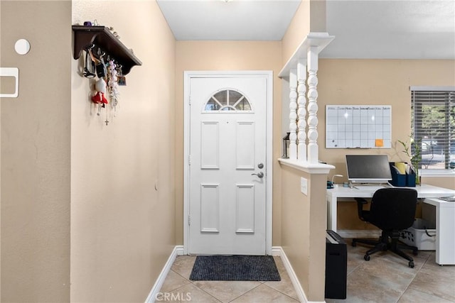 view of tiled home office