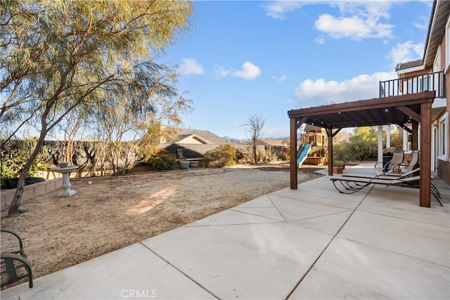 view of patio / terrace featuring a playground