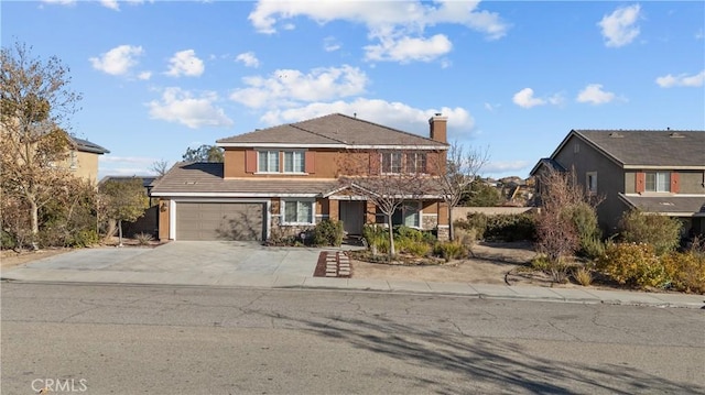 front facade with a garage