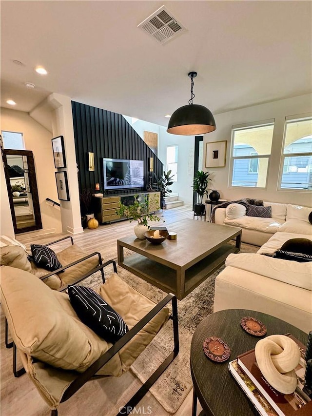 living room with light wood-type flooring