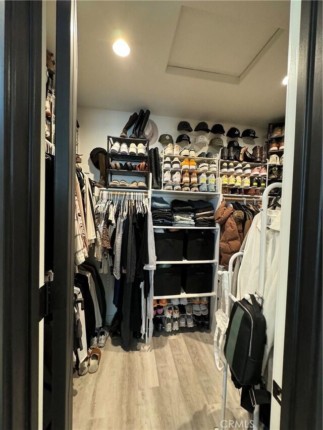 spacious closet featuring hardwood / wood-style floors