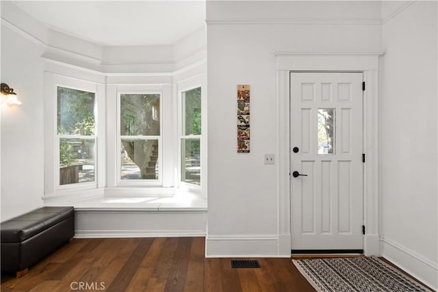 foyer entrance featuring dark wood-type flooring