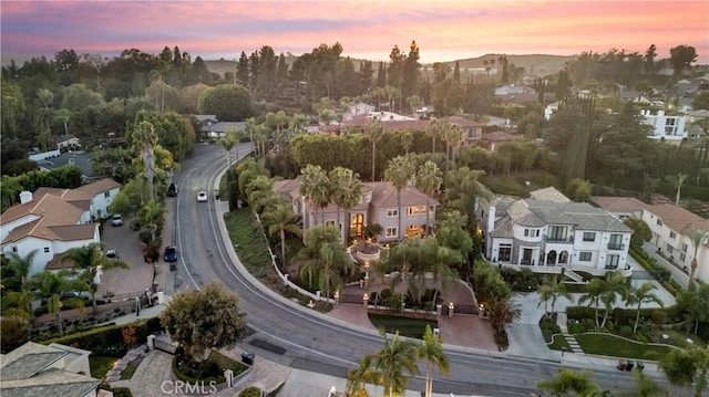 view of aerial view at dusk