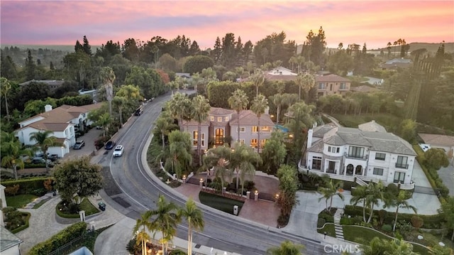 view of aerial view at dusk