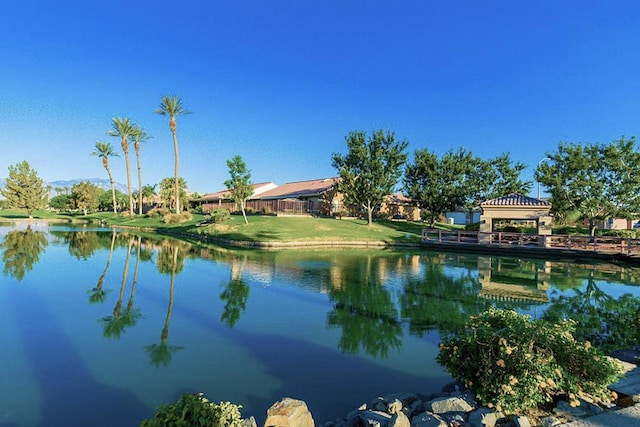 property view of water with a gazebo