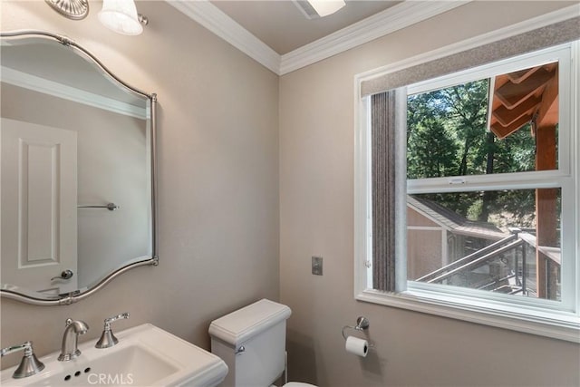 27554 N Bay Rd, Lake Arrowhead, CA 92352 - half bath featuring a sink and ornamental molding