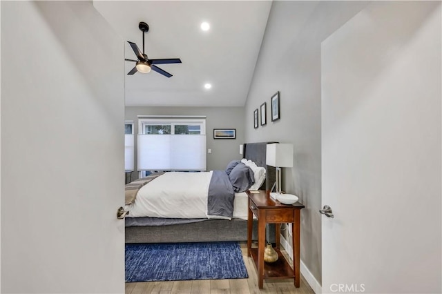 bedroom featuring lofted ceiling and ceiling fan