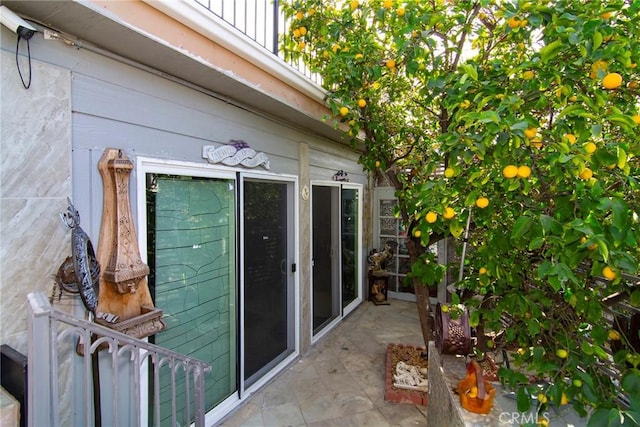 property entrance featuring a patio area